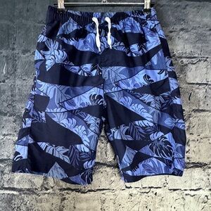 Rolimaka Swim Trunks Boys 14-16 Blue Black Tropical Print‎ Board Shorts